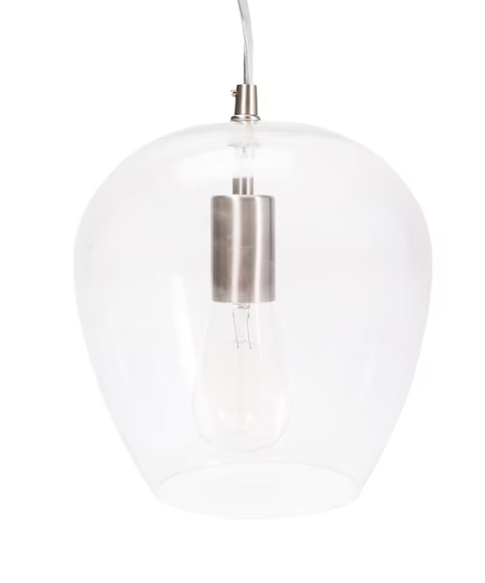 Allen + Roth 8"W 1-Light Bell Mini Pendant Light Fixture by Kichler Brushed Nickel with Clear Glass Shade Finish-Mini Pendant-Parc Decor