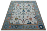 Allure Custom Made Ivory And Blue Traditional Oushak Hand Tufted Wool Rug