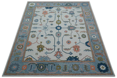 Allure Custom Made Ivory And Blue Traditional Oushak Hand Tufted Wool Rug