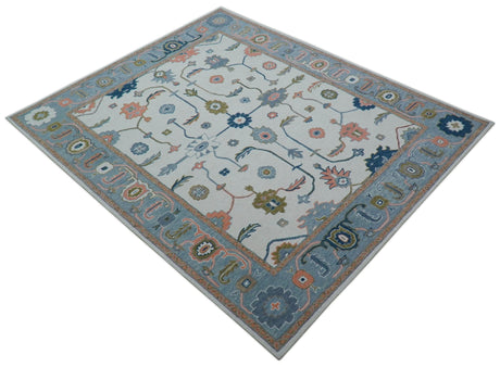Allure Custom Made Ivory And Blue Traditional Oushak Hand Tufted Wool Rug