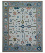 Allure Custom Made Ivory And Blue Traditional Oushak Hand Tufted Wool Rug