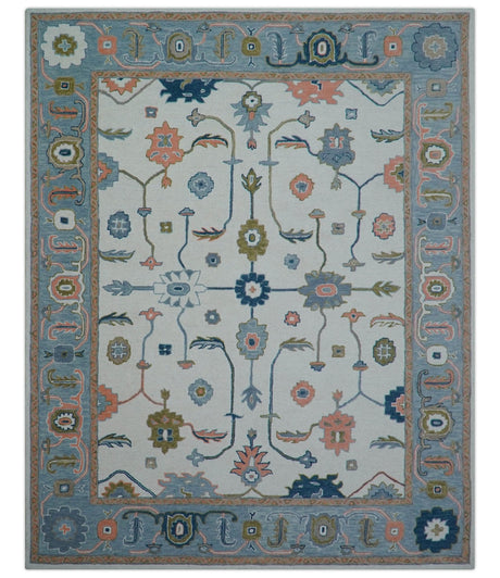 Allure Custom Made Ivory And Blue Traditional Oushak Hand Tufted Wool Rug