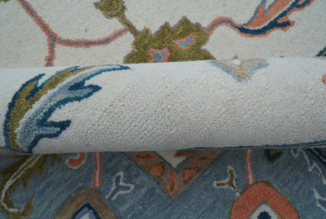 Allure Custom Made Ivory And Blue Traditional Oushak Hand Tufted Wool Rug