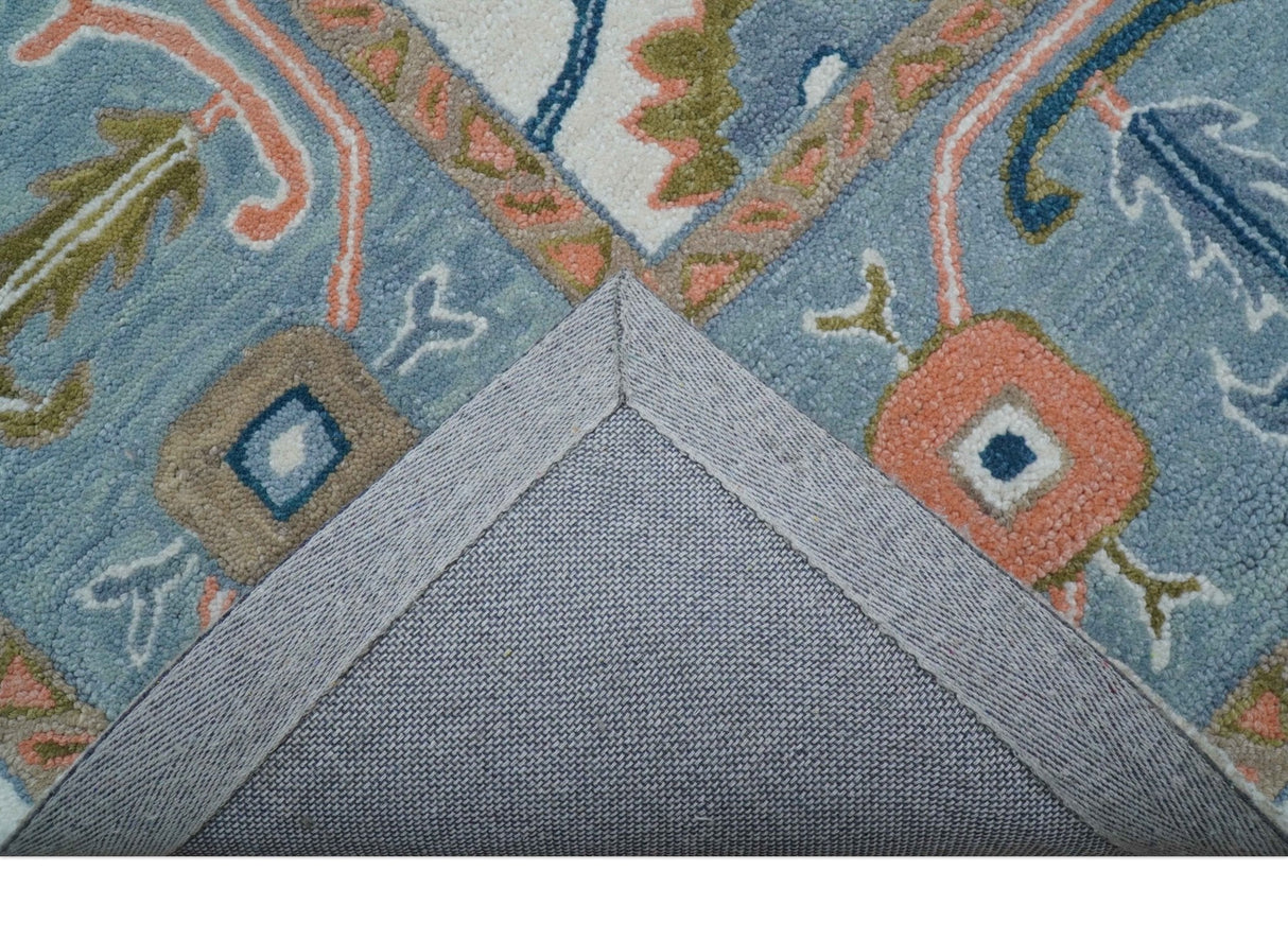 Allure Custom Made Ivory And Blue Traditional Oushak Hand Tufted Wool Rug