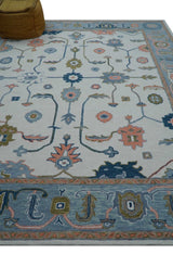 Allure Custom Made Ivory And Blue Traditional Oushak Hand Tufted Wool Rug