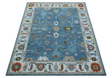 Allure Custom Made Modern Oushak Blue And Ivory Hand Tufted Wool Rug