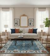 Allure Custom Made Modern Oushak Blue And Ivory Hand Tufted Wool Rug
