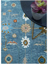 Allure Custom Made Modern Oushak Blue And Ivory Hand Tufted Wool Rug