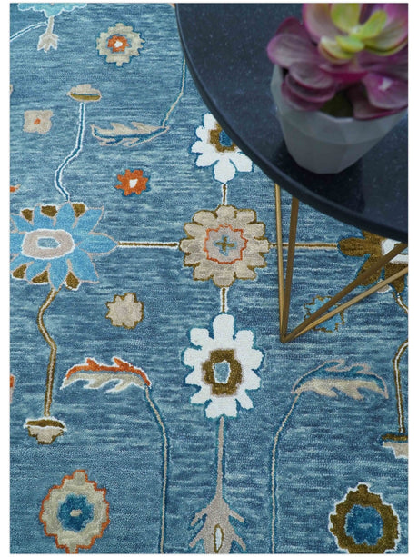 Allure Custom Made Modern Oushak Blue And Ivory Hand Tufted Wool Rug