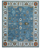 Allure Custom Made Modern Oushak Blue And Ivory Hand Tufted Wool Rug