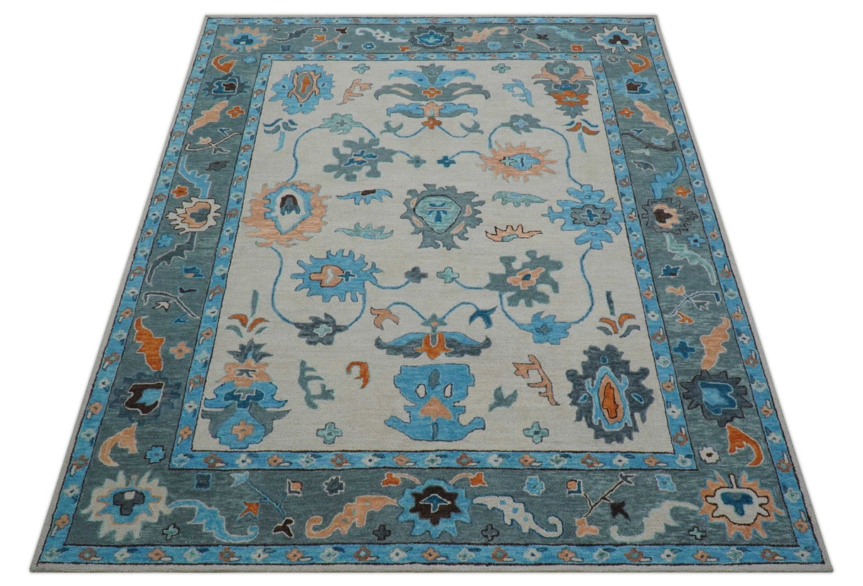 Allure Custom Made Traditional Design Peach And Blue Hand Tufted Wool Rug