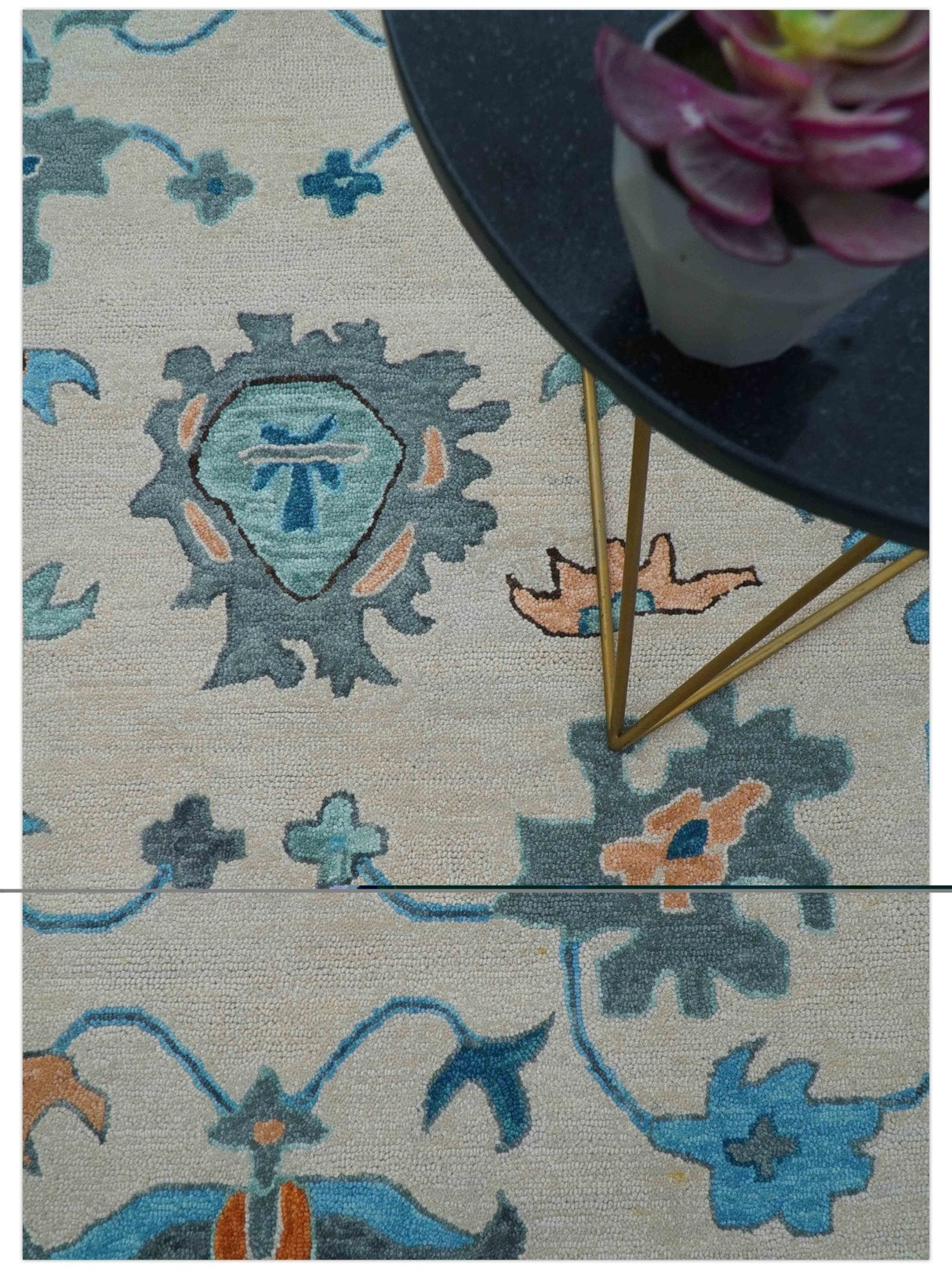 Allure Custom Made Traditional Design Peach And Blue Hand Tufted Wool Rug