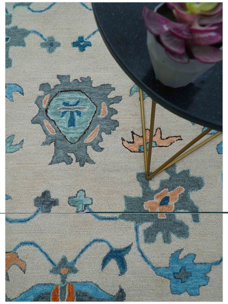 Allure Custom Made Traditional Design Peach And Blue Hand Tufted Wool Rug