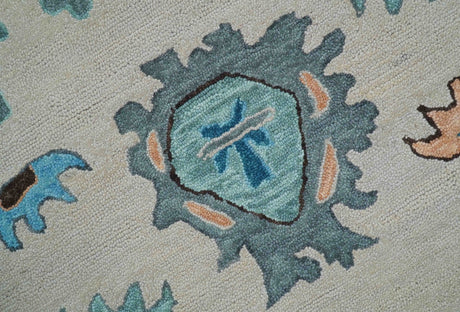 Allure Custom Made Traditional Design Peach And Blue Hand Tufted Wool Rug