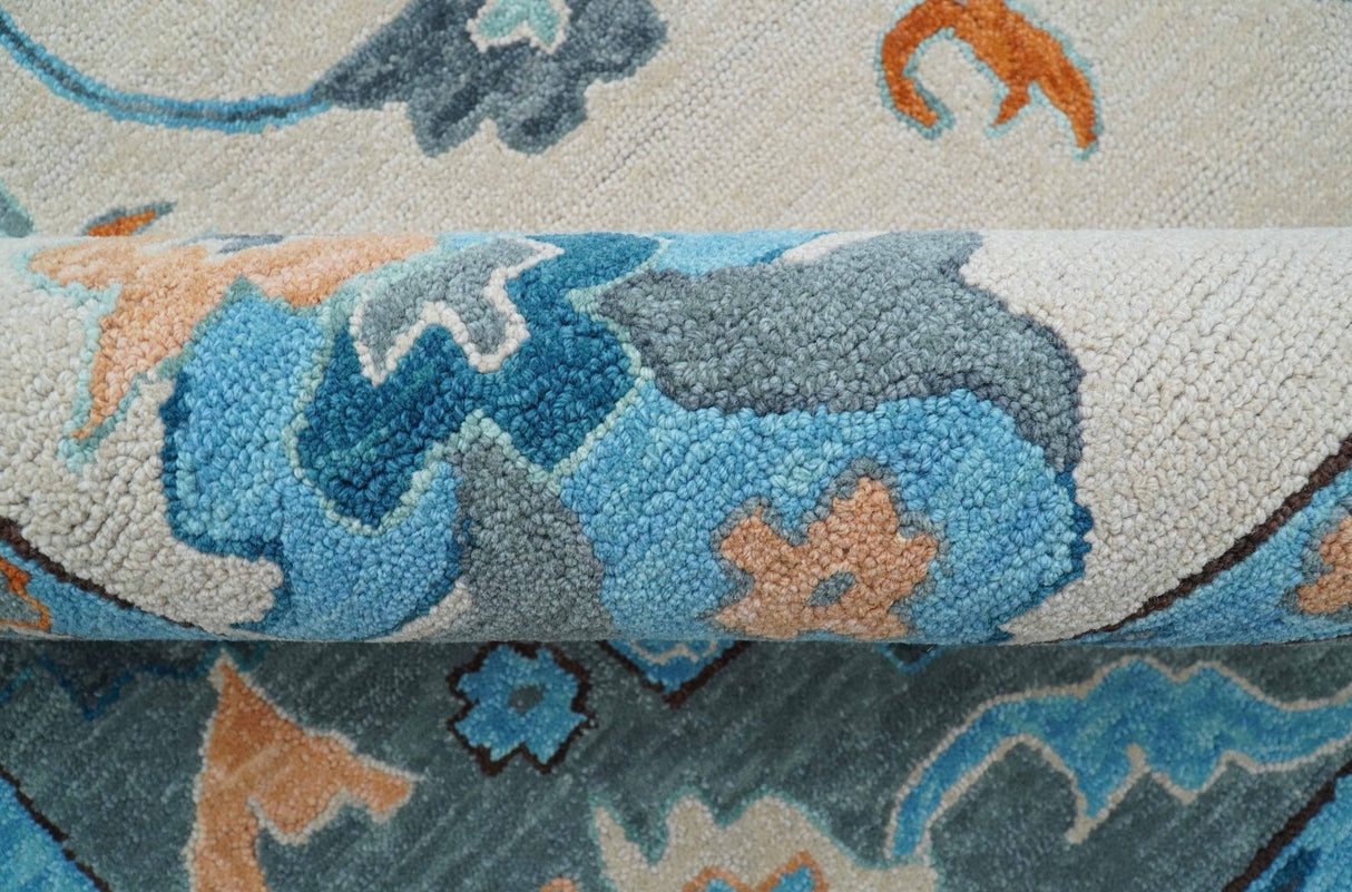Allure Custom Made Traditional Design Peach And Blue Hand Tufted Wool Rug