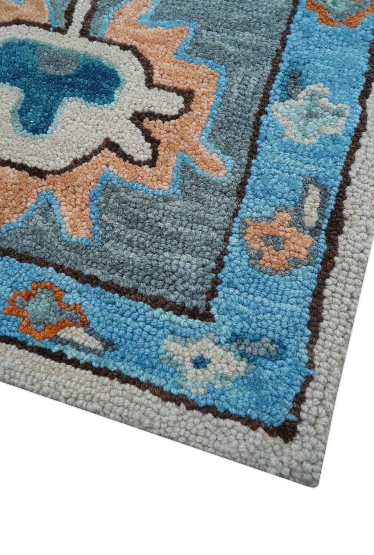 Allure Custom Made Traditional Design Peach And Blue Hand Tufted Wool Rug