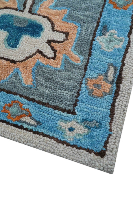 Allure Custom Made Traditional Design Peach And Blue Hand Tufted Wool Rug