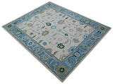 Allure Custom Made Traditional Oushak Beige And Blue Hand Tufted Wool Rug