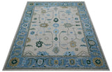 Allure Custom Made Traditional Oushak Beige And Blue Hand Tufted Wool Rug