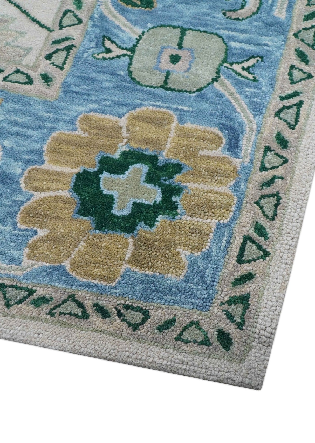 Allure Custom Made Traditional Oushak Beige And Blue Hand Tufted Wool Rug