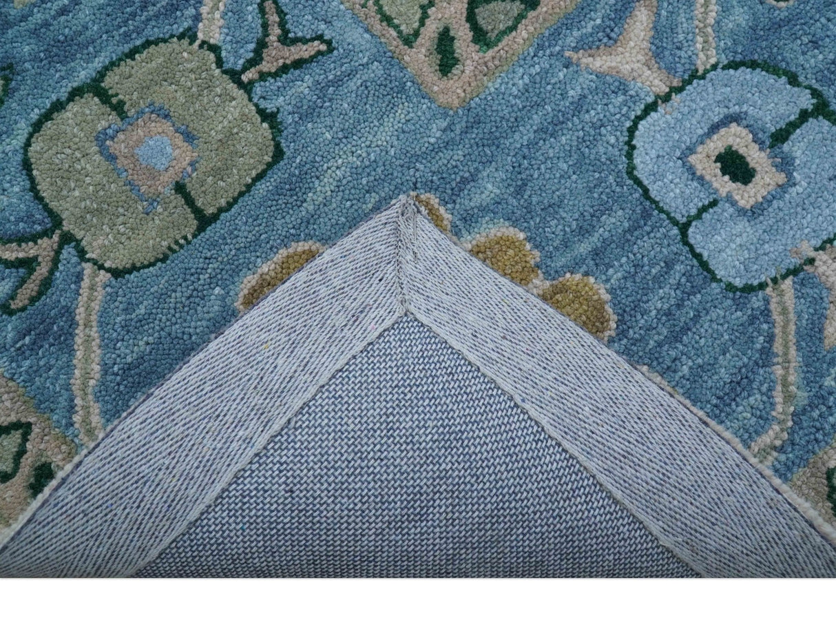 Allure Custom Made Traditional Oushak Beige And Blue Hand Tufted Wool Rug