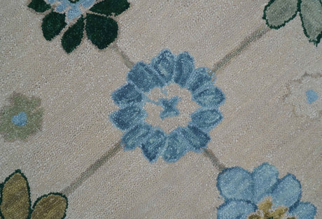 Allure Custom Made Traditional Oushak Beige And Blue Hand Tufted Wool Rug