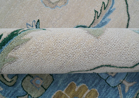 Allure Custom Made Traditional Oushak Beige And Blue Hand Tufted Wool Rug