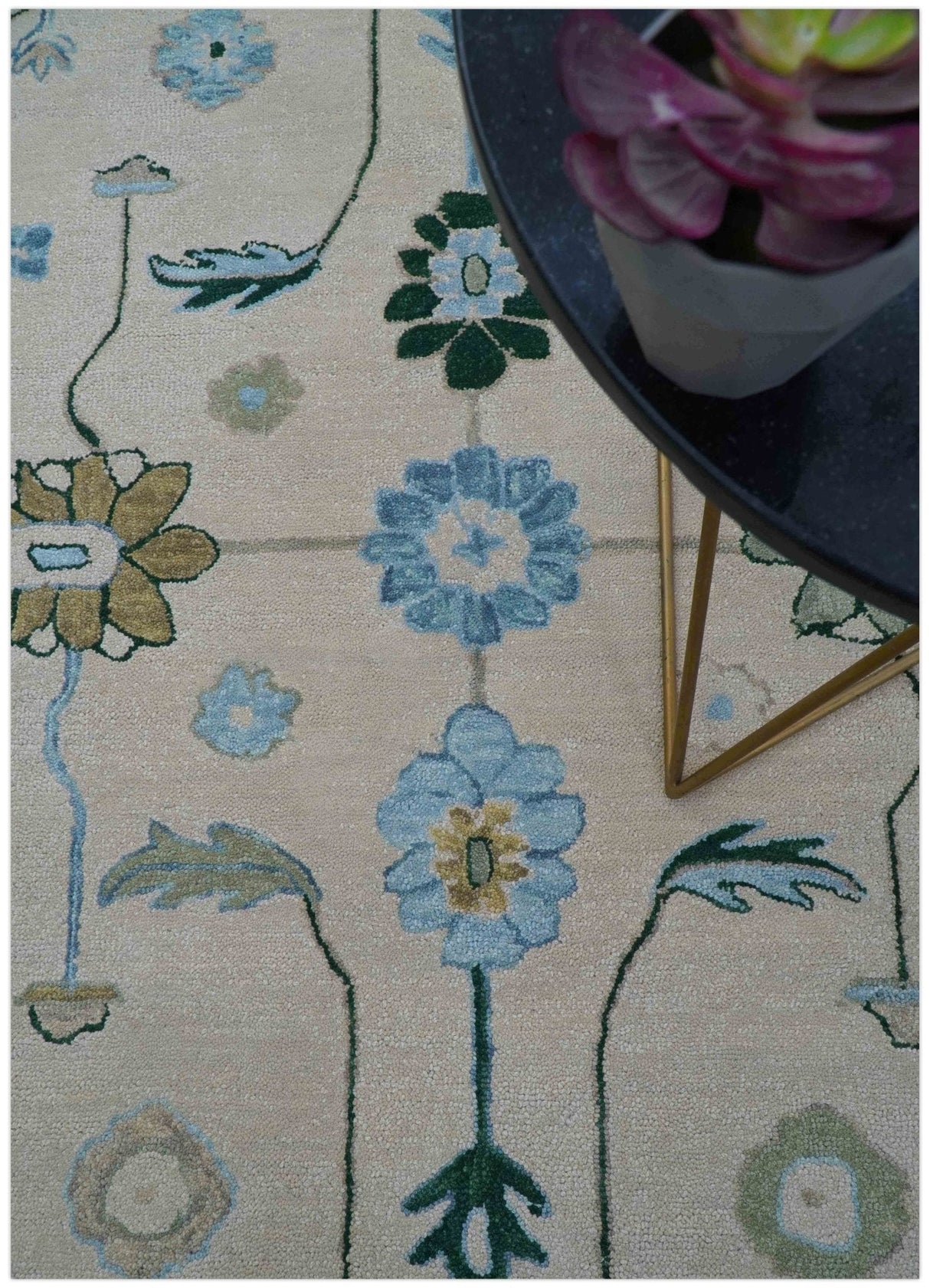 Allure Custom Made Traditional Oushak Beige And Blue Hand Tufted Wool Rug