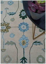 Allure Custom Made Traditional Oushak Beige And Blue Hand Tufted Wool Rug