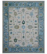 Allure Custom Made Traditional Oushak Beige And Blue Hand Tufted Wool Rug