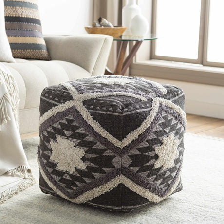 Almondbank Handwoven Beige Cotton Pouf-Poufs-Parc Decor
