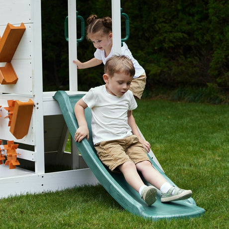 Aloe Wooden Outdoor Playhouse for Toddlers | Slide, Water Wheel Station, Steering Wheel & Sandbox