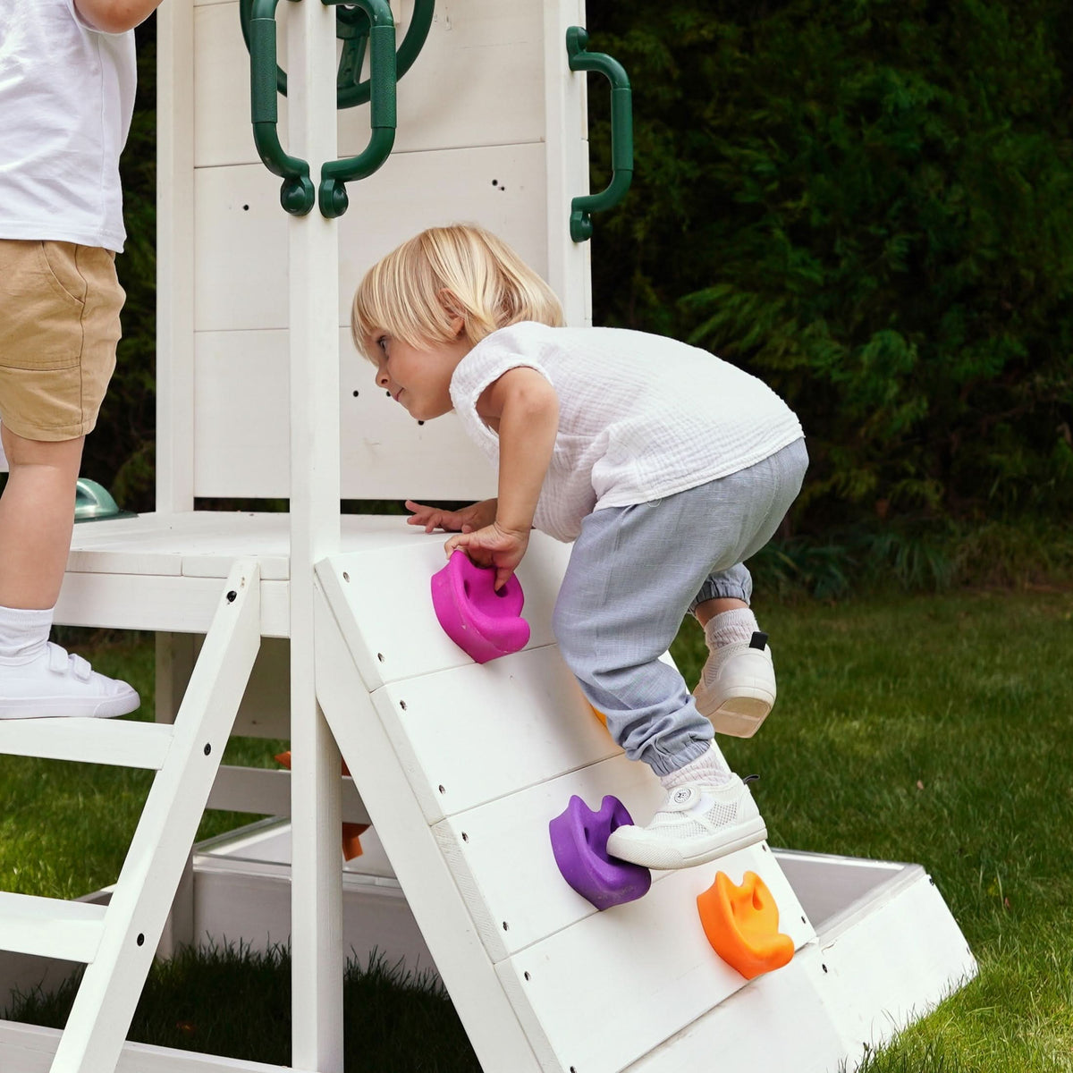 Aloe Wooden Outdoor Playhouse for Toddlers | Slide, Water Wheel Station, Steering Wheel & Sandbox