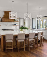 Alsy 16"W 4-Light Distressed White Caged Large Pendant Light Fixture, French Country Style