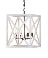 Alsy 16"W 4-Light Distressed White Caged Large Pendant Light Fixture, French Country Style
