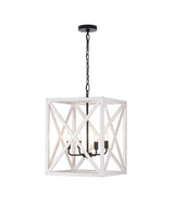 Alsy 16"W 4-Light Distressed White Caged Large Pendant Light Fixture, French Country Style