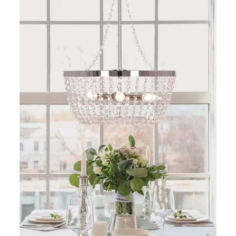 Alsy 16"W 4-Lights Bling Polished Nickel Pendant Chandelier with Crystal Glass Beads
