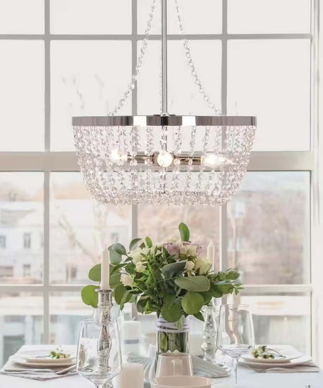 Alsy 16"W 4-Lights Bling Polished Nickel Pendant Chandelier with Crystal Glass Beads-Chandelier-Parc Decor