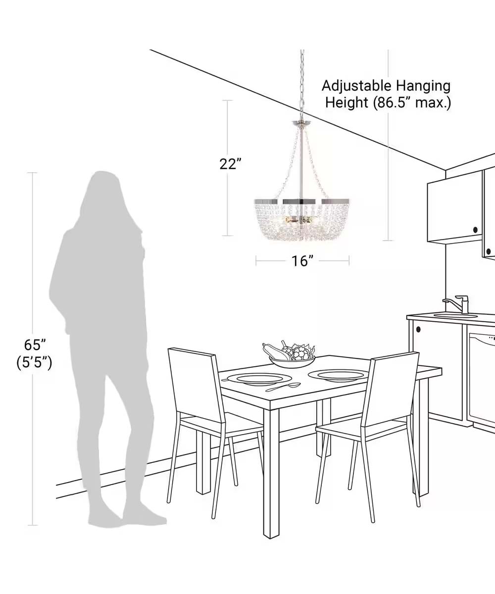 Alsy 16"W 4-Lights Bling Polished Nickel Pendant Chandelier with Crystal Glass Beads-Chandelier-Parc Decor