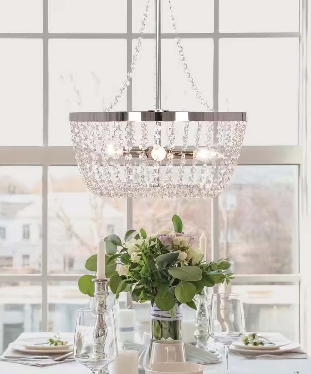 Alsy 16"W 4-Lights Bling Polished Nickel Pendant with Crystal Glass Beads
