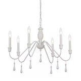 Alsy 26"W 6-Light Distressed-White Beaded Modern Farmhouse Cottage Chandelier