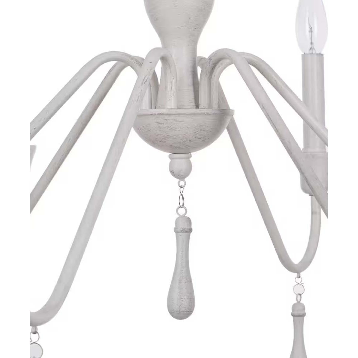 Alsy 26"W 6-Light Distressed-White Beaded Modern Farmhouse Cottage Chandelier