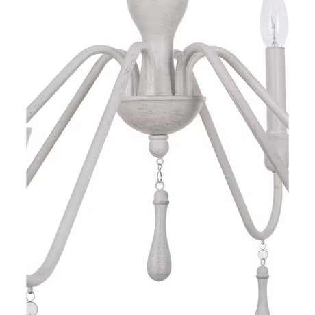 Alsy 26"W 6-Light Distressed-White Beaded Modern Farmhouse Cottage Chandelier