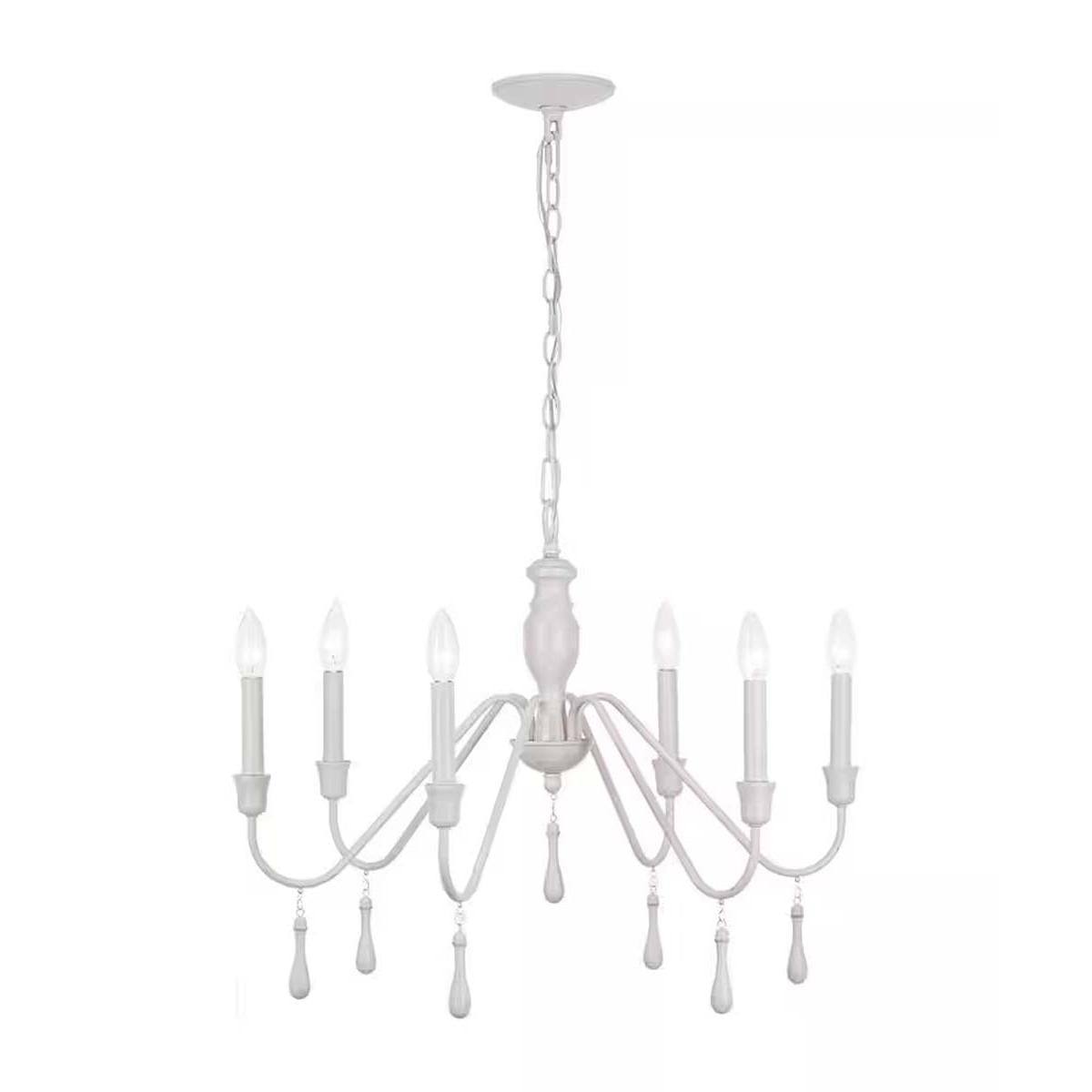 Alsy 26"W 6-Light Distressed-White Beaded Modern Farmhouse Cottage Chandelier