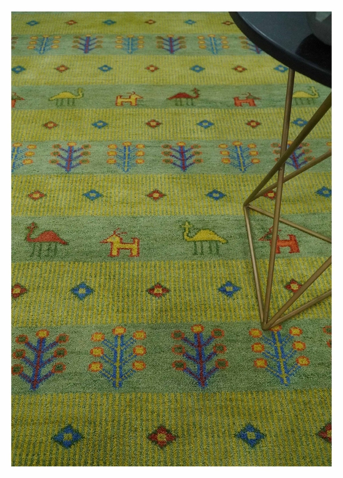 Animal and Tree Life Green, Blue and Rust Hand knotted Traditional Multi Size Wool Area Rug, Kids, Living Room and Bedroom Rug