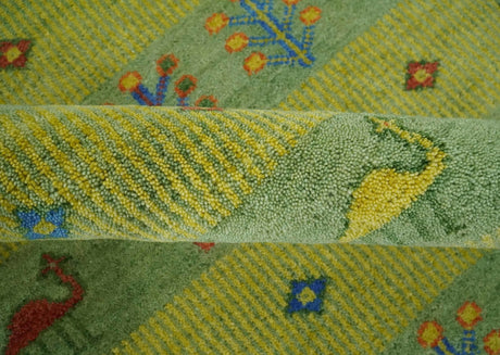 Animal and Tree Life Green, Blue and Rust Hand knotted Traditional Multi Size Wool Area Rug, Kids, Living Room and Bedroom Rug