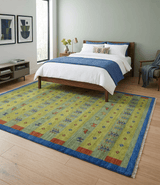 Animal and Tree Life Green, Blue and Rust Hand knotted Traditional Multi Size Wool Area Rug, Kids, Living Room and Bedroom Rug