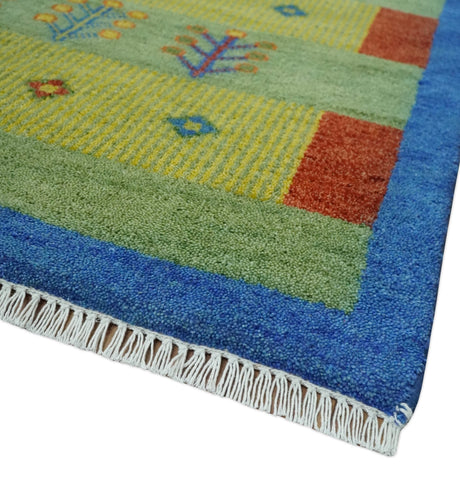 Animal and Tree Life Green, Blue and Rust Hand knotted Traditional Multi Size Wool Area Rug, Kids, Living Room and Bedroom Rug