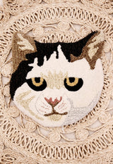 Animal Cat Face Ivory And Black Hand Tufted 1x1 Wool Rug