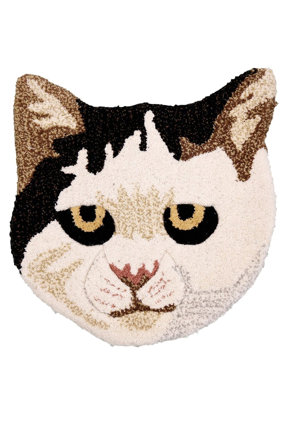 Animal Cat Face Ivory And Black Hand Tufted 1x1 Wool Rug
